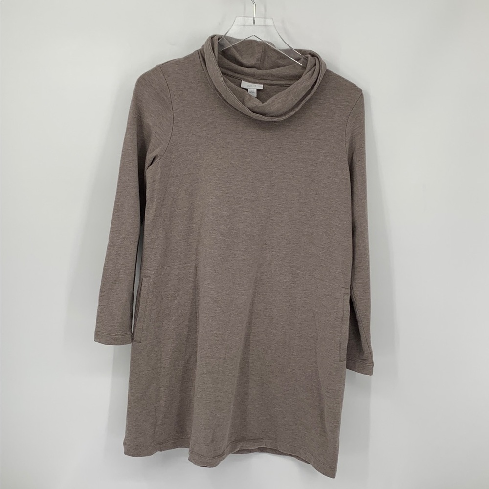 Pure J Jill tunic knit heathered tan cowl turtleneck pocket top dress M PETITE